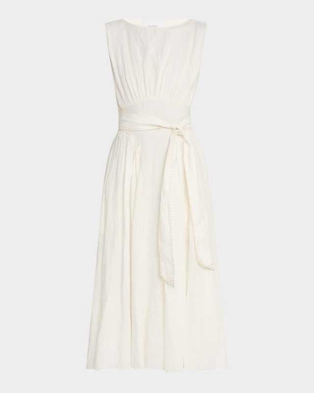 Verena Topstitched Linen Midi Dress